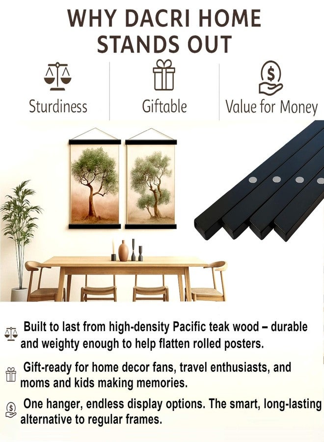 DACRI HOME إطار تعليق ملصقات مغناطيسي متين مقاس 16 بوصة، إطار ملصقات خشبي مقاس 16×20 و16×22 و16×24، مصنوع من خشب الساج الصلب، مزود بمغناطيس قوي لسهولة تعليق الملصقات والصور واللوحات القماشية (16 بوصة/40.6 سم، أسود) - Image 5